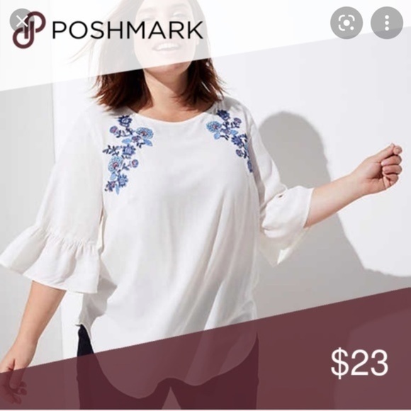 Loft Floral Embroidered Ruffle Cuff Top - Picture 4 of 8